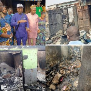 SANGO MARKET: Oyo Lawmaker,Babajide,Ibadan North Chairmanship Candidate,Olufade Visit Fire Outbreak's Scene(Photo)