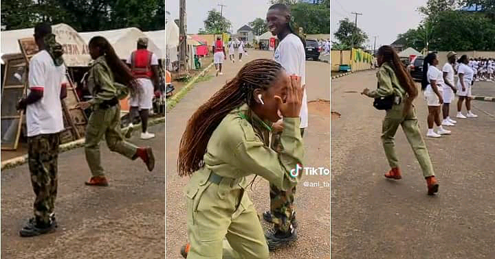 Video:“He’s Too Handsome” -How Female Corps Member Dances For Soldier At Orientation Camp