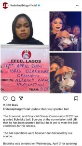 Just In:EFCC Grants Bobrisky Bail, But She’s Yet To Fulfil Conditions