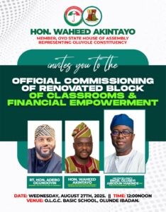 Oyo Lawmaker Waheed Akintayo to Commission Renovated Classrooms, Empower Constituents with Millions