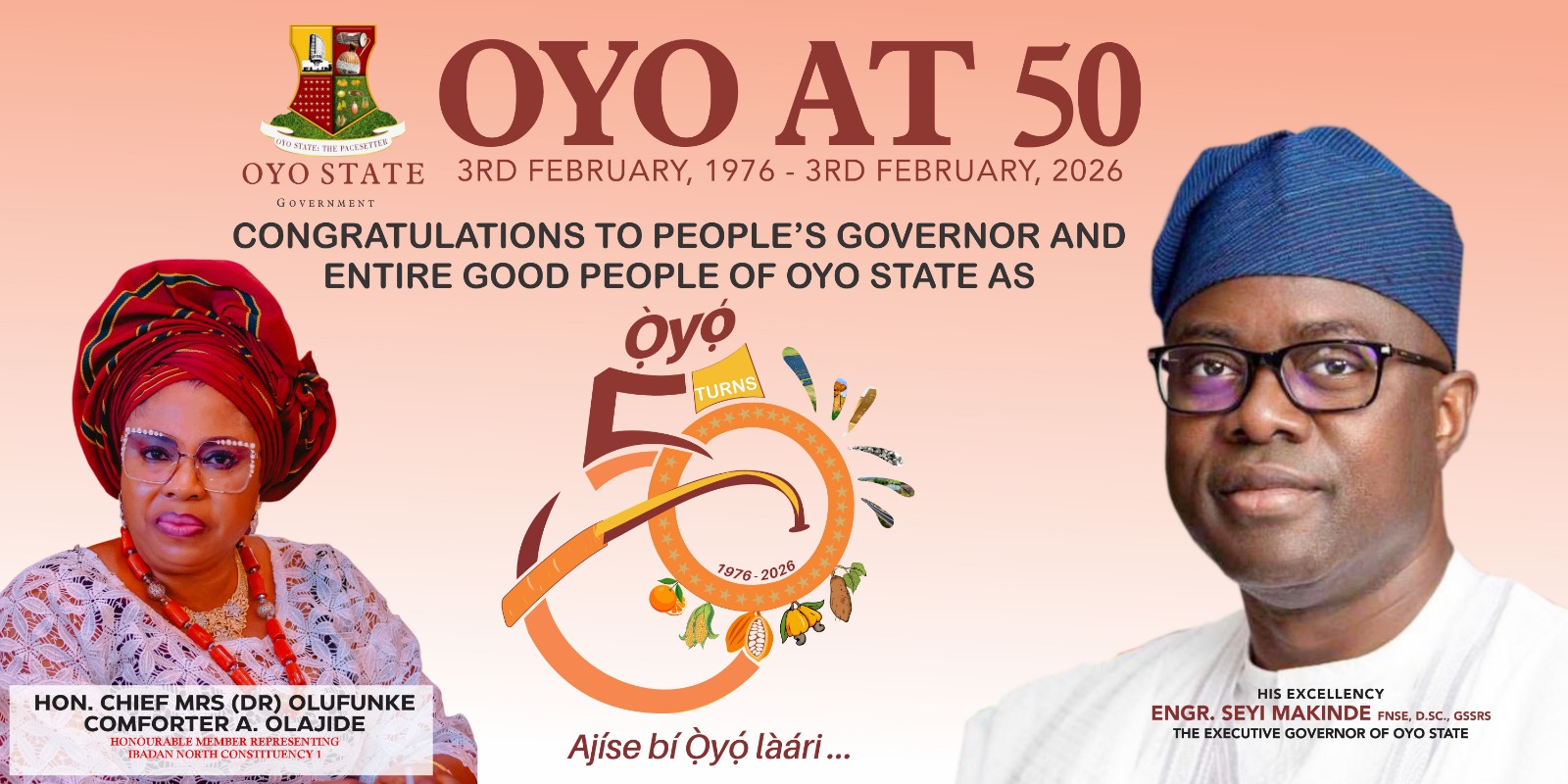 Oyo @ 50: Hon. Olufunke Comforter Applauds Makinde, Ladoja, Jemibewon, Other Icons of State Development