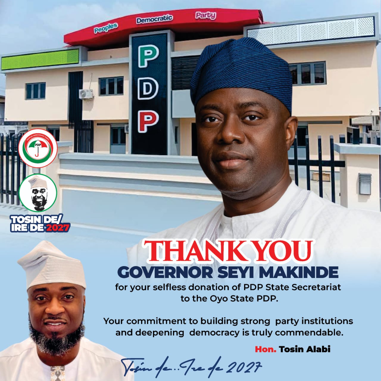 Egbeda/Ona Ara Reps Hopeful, Tosin Alabi, Hails Makinde at PDP Secretariat Commissioning