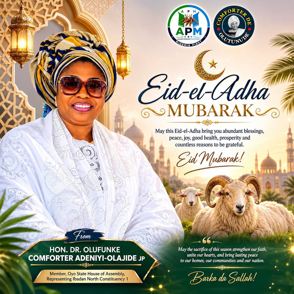 Eid-el-Adha: Hon. Comforter Felicitates Muslims, Distributes Rams, Food Items, Seeks Prayers for Security, Oriire Abductees’ Release