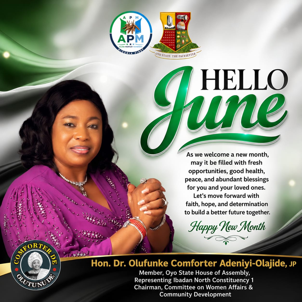 APM Candidate Hon. Comforter Welcomes Residents to New Month, Prays for Abductees’ Safe Release (15 words)