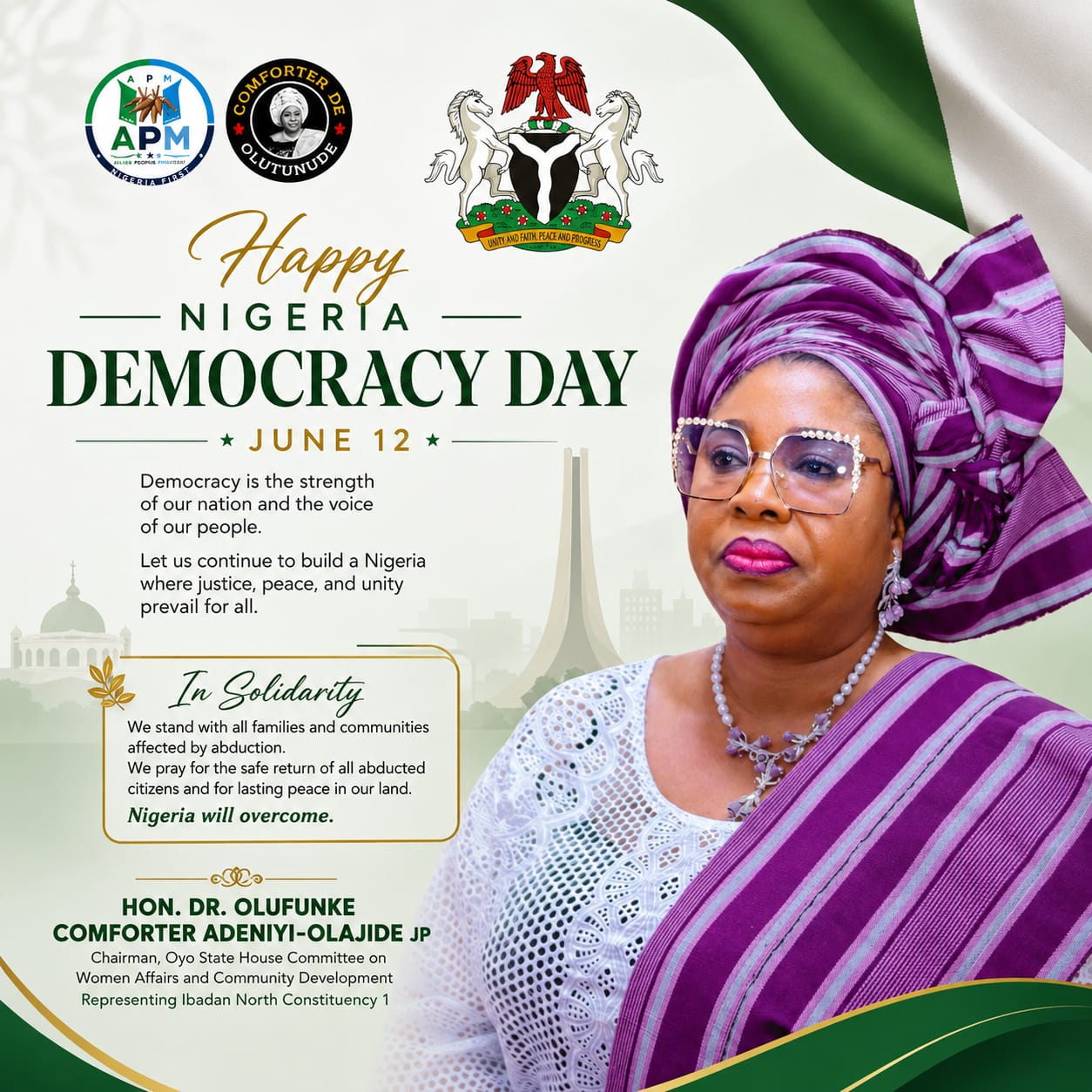 Democracy Day: Comforter Seeks Better Nigeria Amid Security and Economic Challenges, Prays for Oriire Abductees