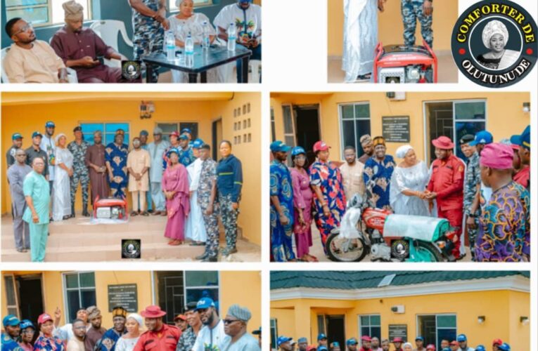 Hon. Comforter Visits Police and Amotekun, Donates Generator As Olufade Olufade Presents  Motorcycle to Amotekun 