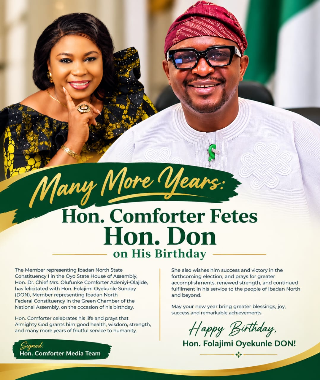 More Years of Grace and Accomplishments: Hon. Comforter Celebrates Hon. DON